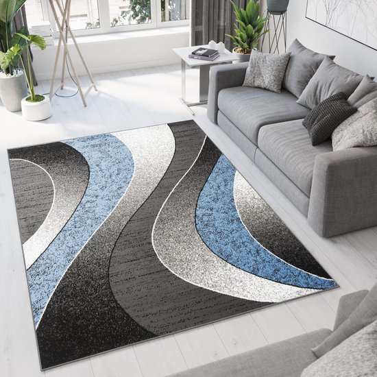 Tapiso Dream Vloerkleed Grijs Blauw Modern Golven Woonkamer Tapijt Maat- 120x170