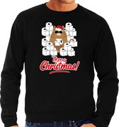 Foute Kerstsweater / Kersttrui met hamsterende kat Merry Christmas zwart voor heren- Kerstkleding / Christmas outfit L