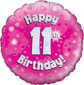 Oaktree 18 Inch Happy 11th Birthday Pink Holographic Balloon (Pink/Silver)
