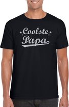 Coolste papa t-shirt met zilveren glitters op zwart voor heren - Coolste papa cadeaushirt / vaderdag cadeau XL