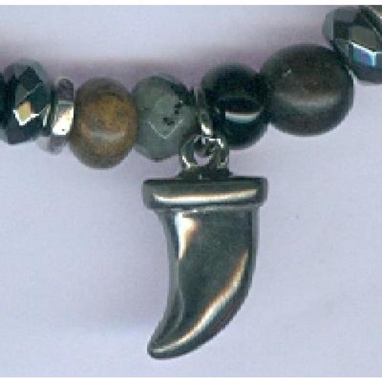 Twice As Nice Armband in edelstaal, grijze en bruine stenen, tand 21 cm