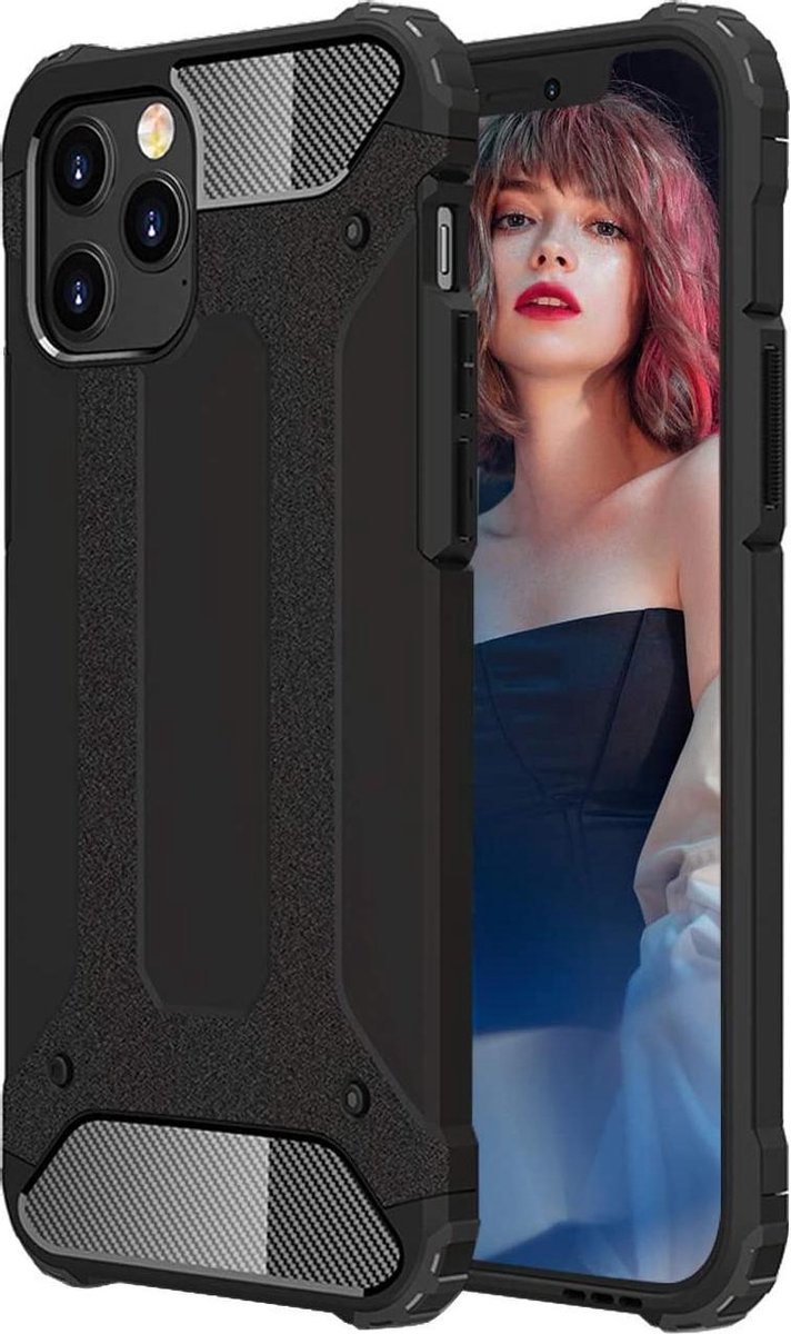 Telefoonhoesje Geschikt voor: iPhone 12 Pro Armor Hybrid Hoesje - Zwart