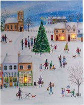 B.o. led canvas kerstdorp /3led/20fiber 38x48cm/2aa