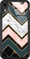 iPhone XR hoesje glass - Marmer triangles | Apple iPhone XR  case | Hardcase backcover zwart