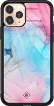 iPhone 11 Pro hoesje glass - Marmer blauw roze | Apple iPhone 11 Pro  case | Hardcase backcover zwart
