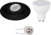LED Spot Set - Pragmi Nivas Pro - GU10 Fitting - Inbouw Rond - Mat Zwart - 4W - Warm Wit 3000K - Trimless - Kantelbaar - Ø150mm - BSE