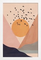 JUNIQE - Poster in houten lijst Sun Flock -20x30 /Kleurrijk