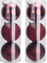 6x Grote kunststof/plastic kerstballen donkerrood 15 cm - mat/glans/glitter - Grote onbreekbare kerstballen kerstversiering