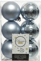 12x Lichtblauwe kunststof kerstballen 6 cm - Mat/glans - Onbreekbare plastic kerstballen - Kerstboomversiering lichtblauw