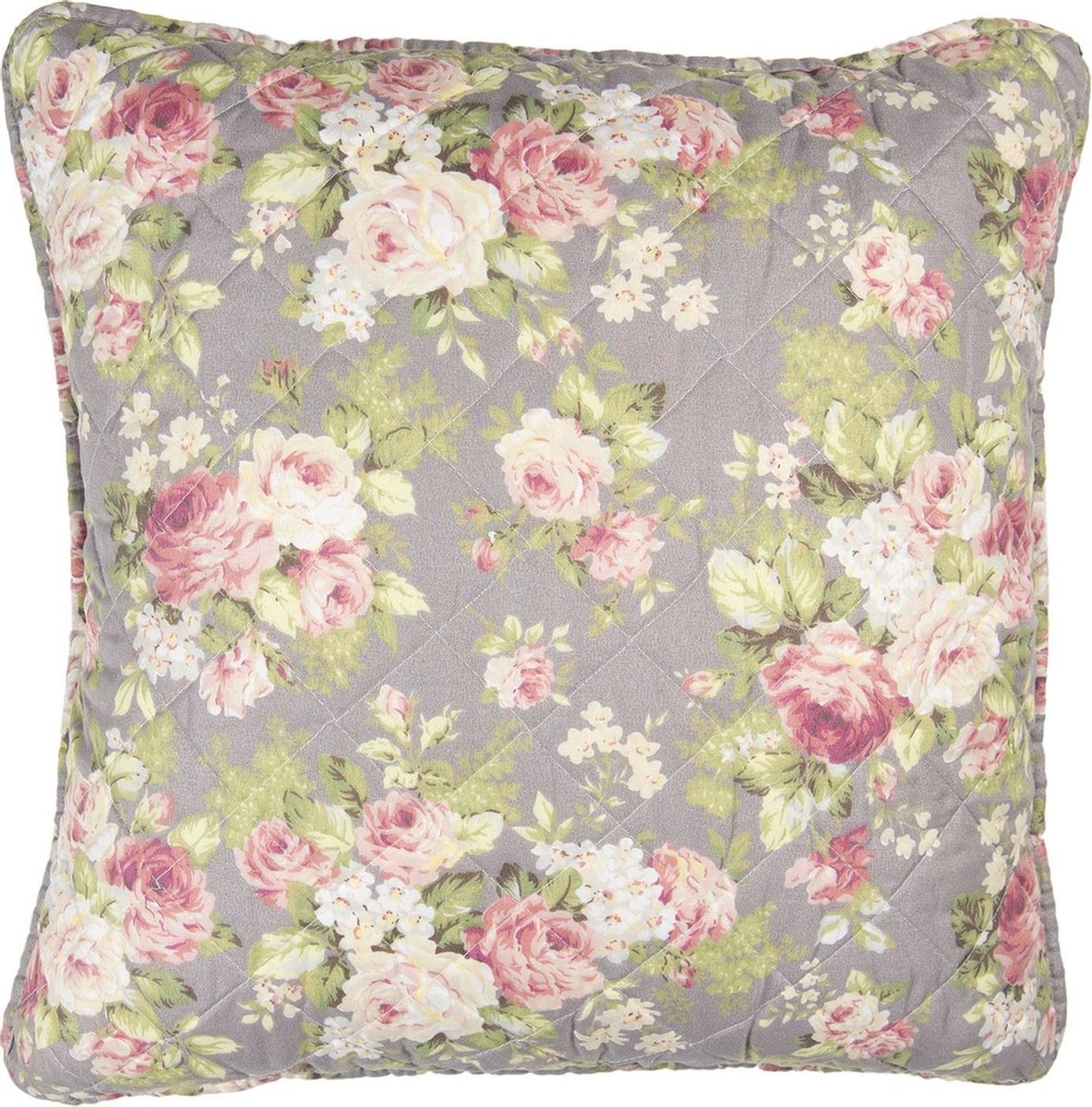 Kussenhoes 50x50 cm Grijs Groen Polyester Bloemen