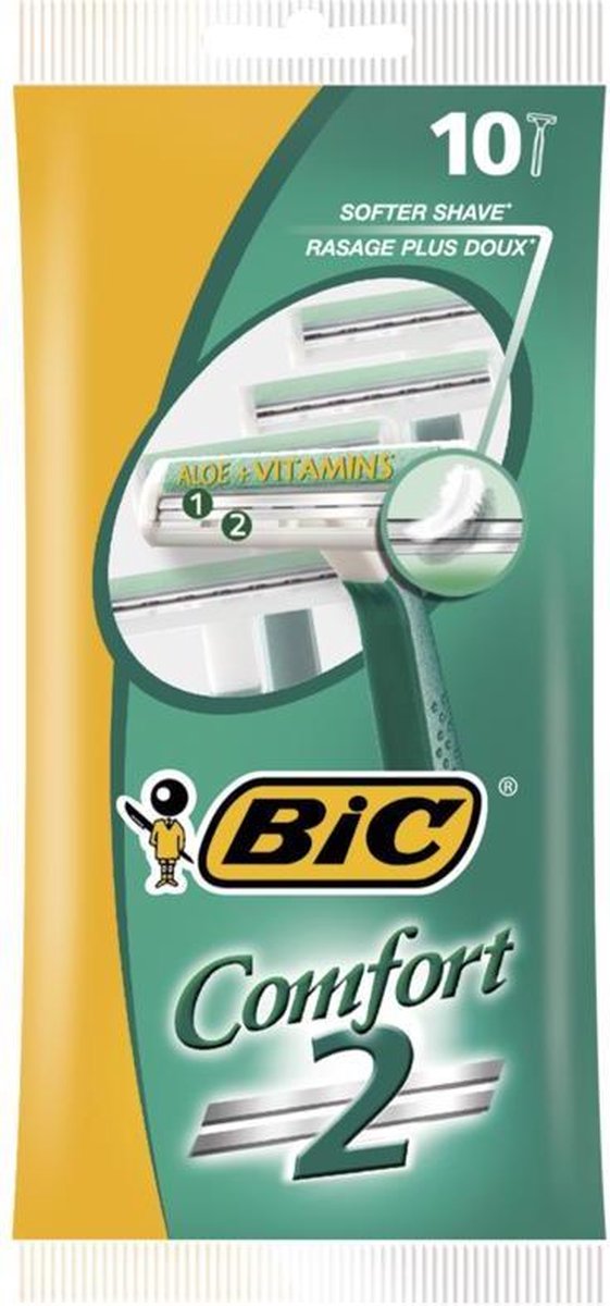 BIC Comfort 2 Wegwerpscheermesjes Voor Heren Met Twee Mesjes En Vaste Kop - Pak van 10 Stuks
