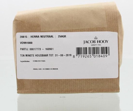 Jacob Hooy henna poeder neutraal - voedt en geeft het haar glans - 250 gram