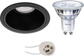 LED Spot Set - Pragmi Minko Pro - GU10 Fitting - Inbouw Rond - Mat Zwart - Verdiept - Ø90mm - Philips - SceneSwitch 827 36D - 1.5W-5W - Warm Wit 2200K-2700K - Dimbaar