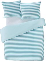 Hoogwaardige Jersey Katoen Eenpersoons Dekbedovertrek Stripes Blauw | 140x200/220 | Rekbaar en Soepele Stof | Ademend En Zacht