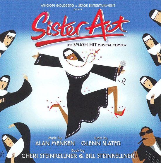 De poster voor de musical Sister Act, met een zingende non in het midden, omringd door andere nonnen en de titel in rode letters.