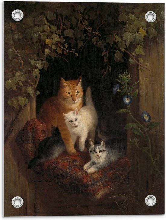 Tuinposter – Schilderij Katten in Huisje - 30x40cm Foto op Tuinposter  (wanddecoratie voor buiten en binnen)