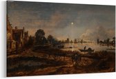 Schilderij - Riviergezicht bij maanlicht — 90x60 cm