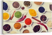 Schilderij - Spices and herbs in ceramic bowls — 100x70 cm