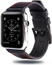 Leren apple watch bandje Zwart/Rood met klassieke zwarte gesp 42mm-44mm Watchbands-shop.nl