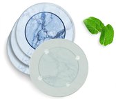 4 Luxe Glazen Onderzetters - Design Blauw Marmer - Rond
