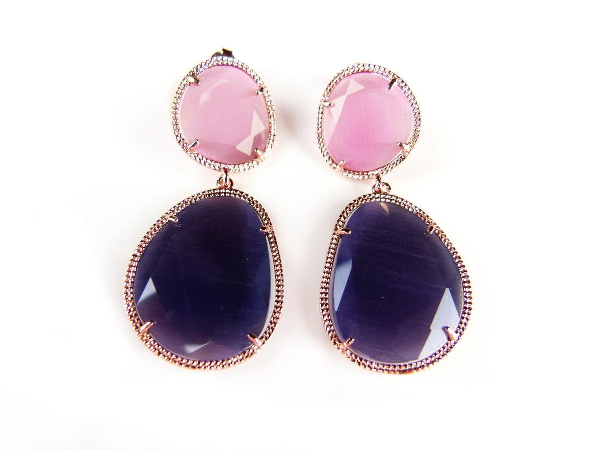 Zilveren oorringen oorbellen roos goud verguld Model Inspiring gezet met roze en blauwe stenen