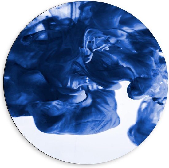 Dibond Wandcirkel - Blauwe Verfwolken - 60x60cm Foto op Aluminium Wandcirkel (met ophangsysteem)