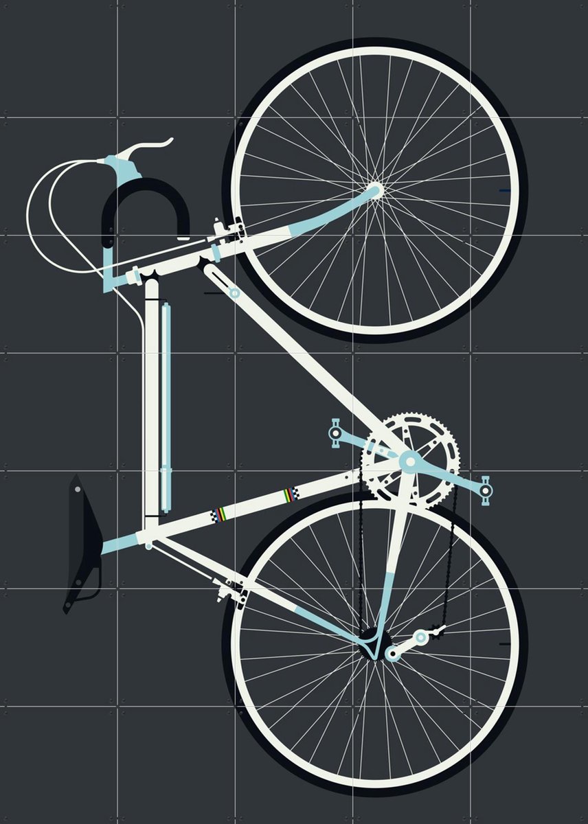 IXXI Racing Bike White, Bo Lundberg - 100 x 140 cm - Gratis ophangtool - Grote wanddecoratie en posters - Minimalisme, Geometrische Kunst, Digitale