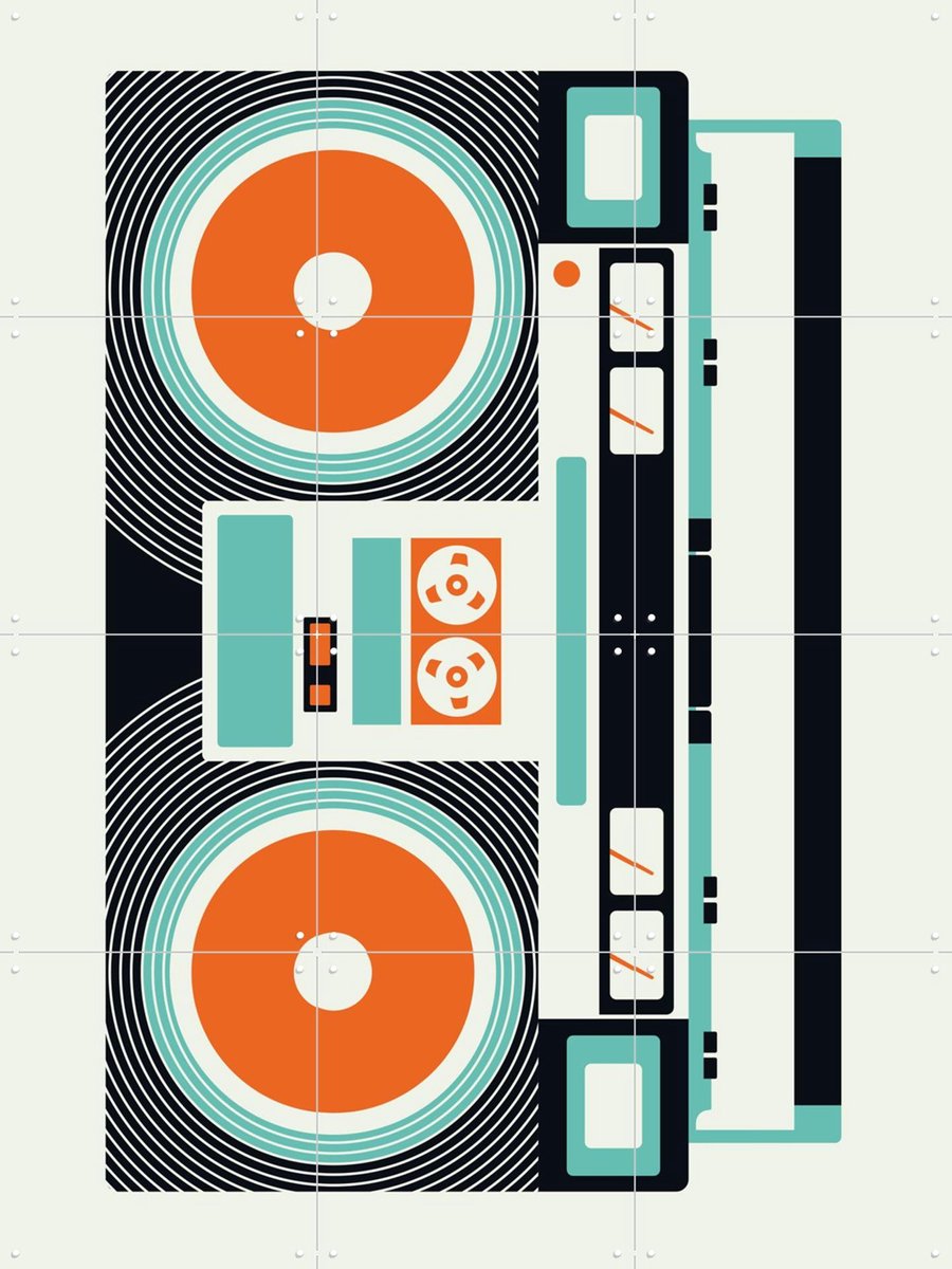 IXXI Ghetto Blaster, Bo Lundberg - 60 x 80 cm - Gratis ophangtool - Grote wanddecoratie en posters - Grafisch Ontwerp, Illustraties, Kleurrijk, Pop