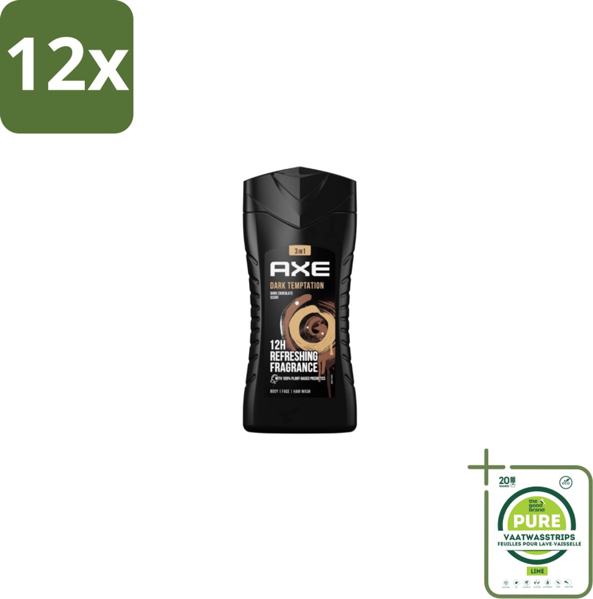 Axe – Douchegel – Dark Temptation – 250 ml - Voordeelverpakking - 12 stuks - Douchegel - Douchegel mannen
