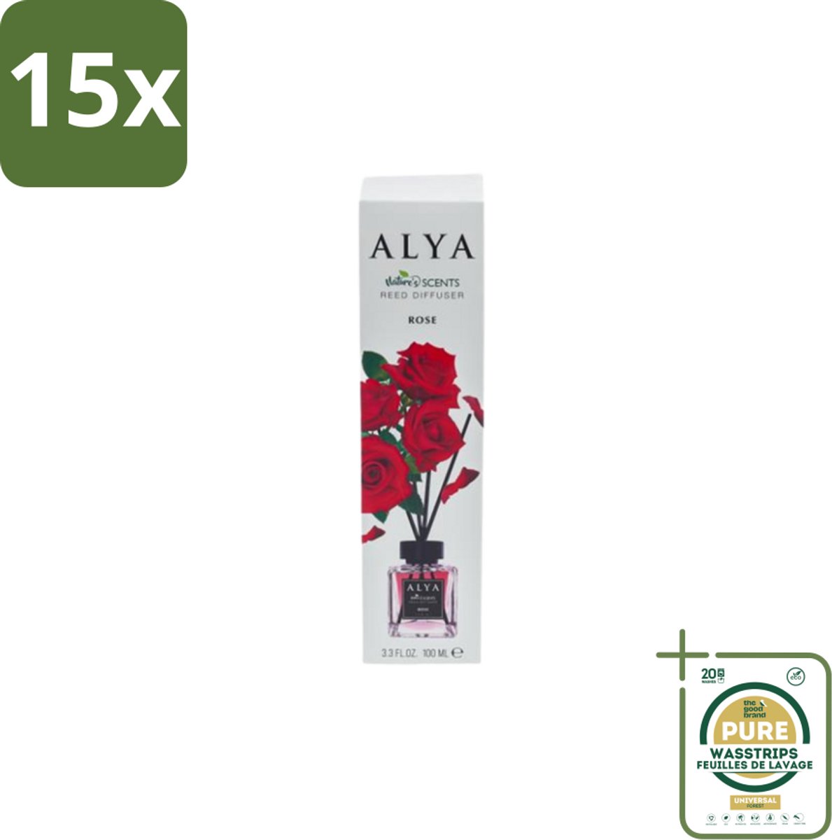 15 x Alya – Geurdiffuser – Rose – Interieurparfum - Grootverpakking - Geurstokjes - Geur -