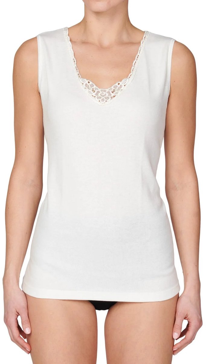 Entex dames thermo hemd met Kant - Kanten Wollen dames onderhemd - XXL - Creme