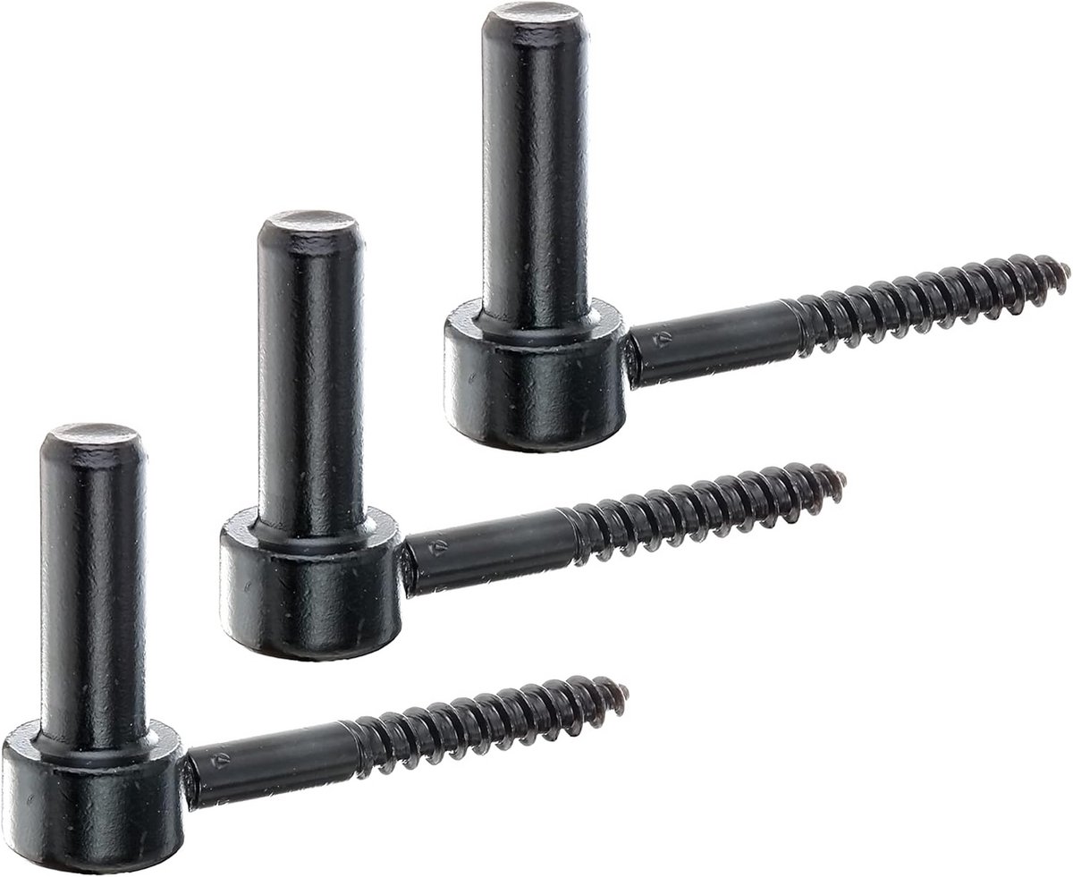 Set van 3 Schroefhaken met Schroefdraad - J-haak voor Hekwerk en Poorten - Zwart