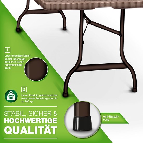 Inklapbare Tuintafel Rotan-Look 180x75 cm - Buffet- en Klaptafel voor Buiten en Camping — afbeelding 4