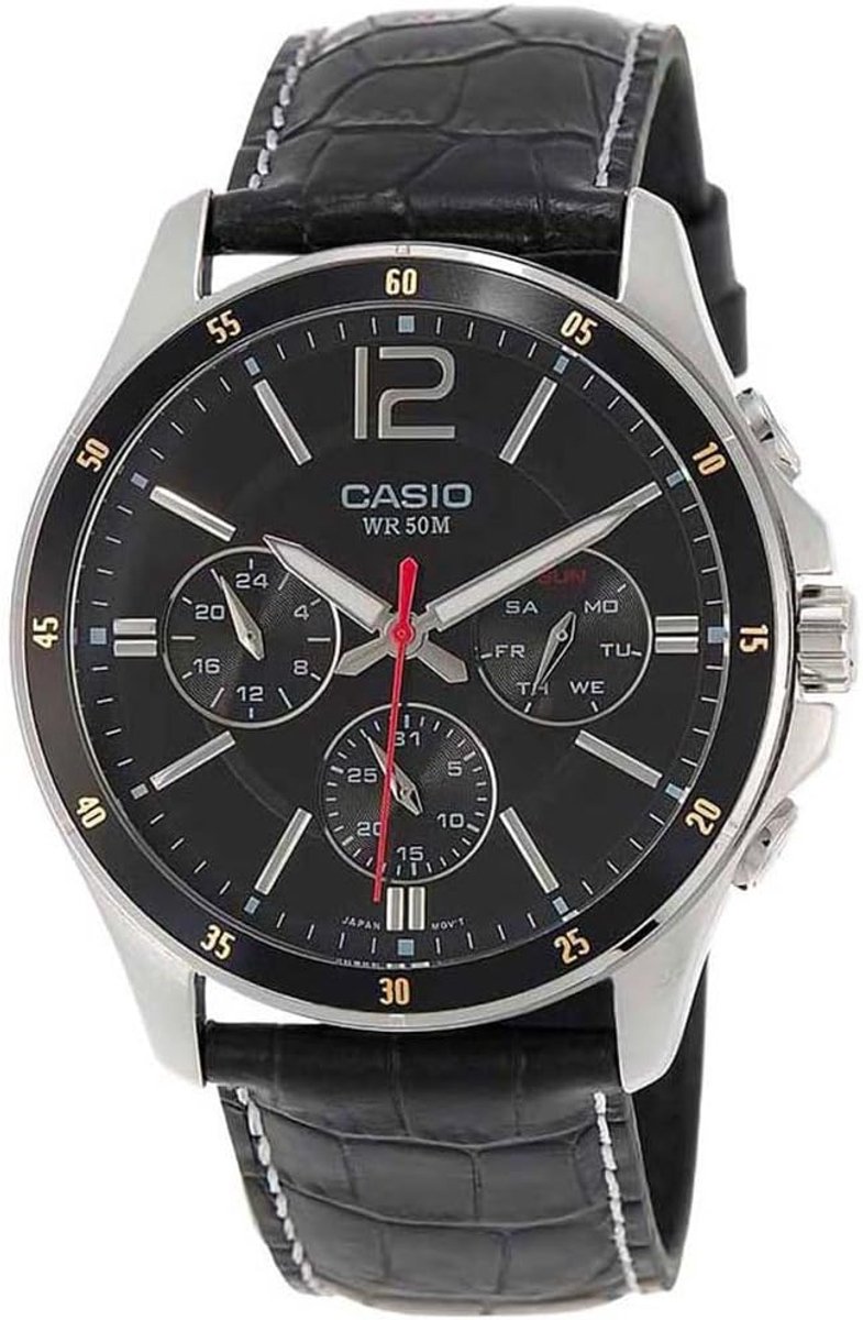 Heren multifunctioneel quartz horloge met leren armband - zwart