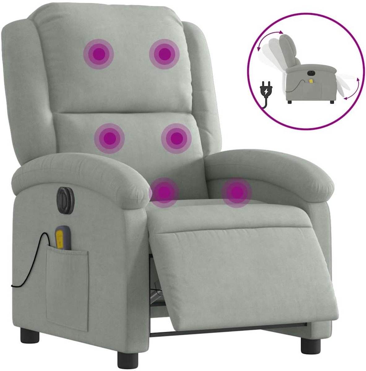 vidaXL Massagestoel - elektrisch - verstelbaar - fluweel - lichtgrijs