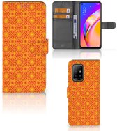 PU Premium Housse pour OPPO Reno5 Z | A94 5G Portefeuille Batik Orange
