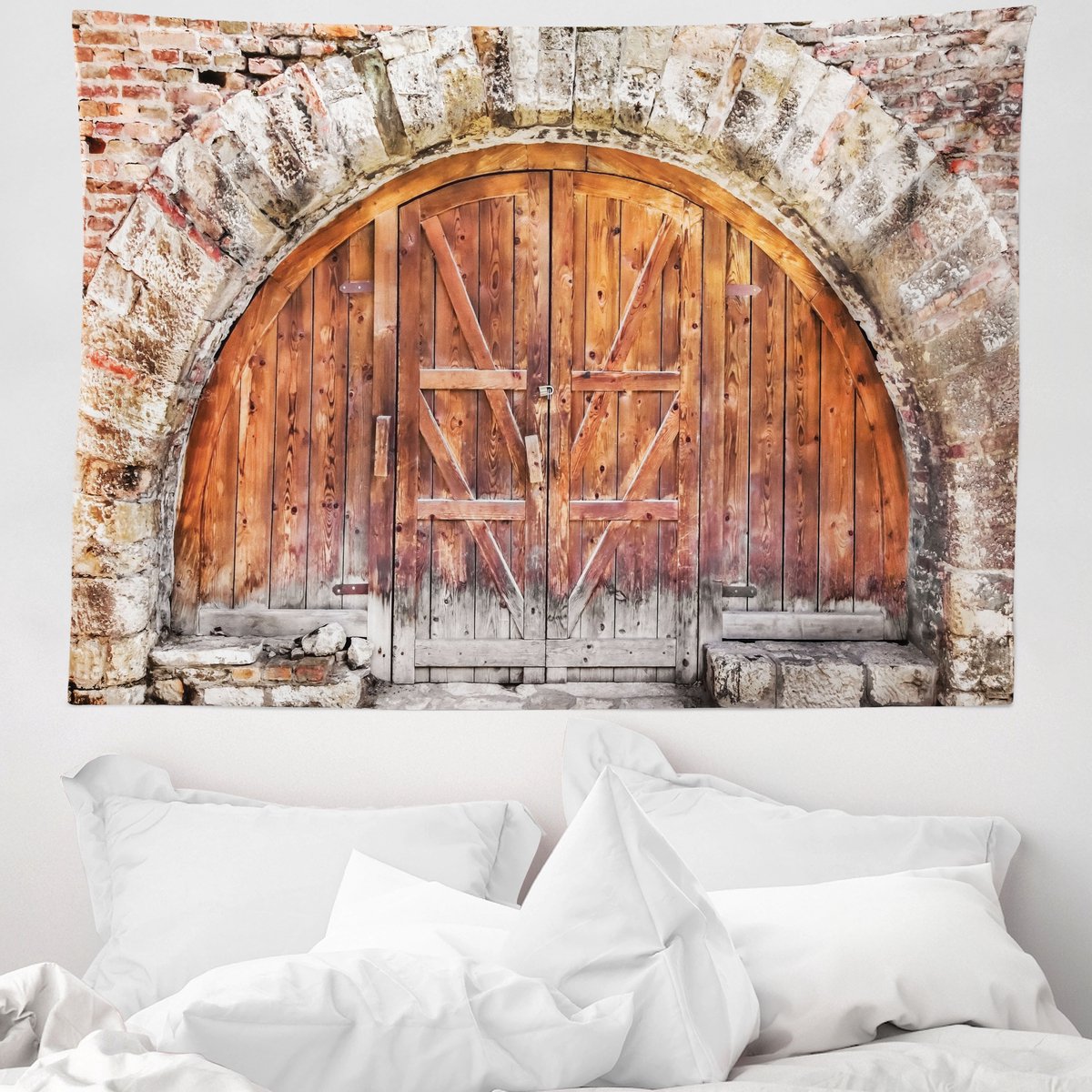 ABAKUHAUS Rustiek wandtapijt, historische deur met elementen uit vervlogen tijden, 150 x 110 cm, grijs oranje Grijsoranje