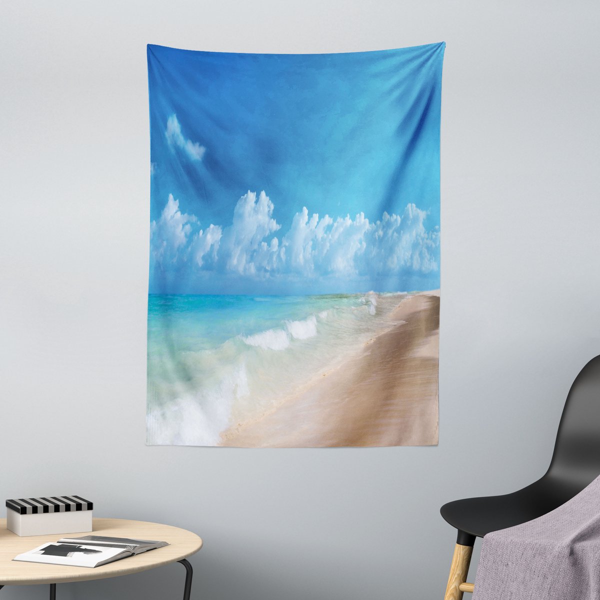 ABAKUHAUS Hawaiiaans wandtapijt en sprei, tropische oceaangolven, 110 x 150 cm, blauw turkoois
