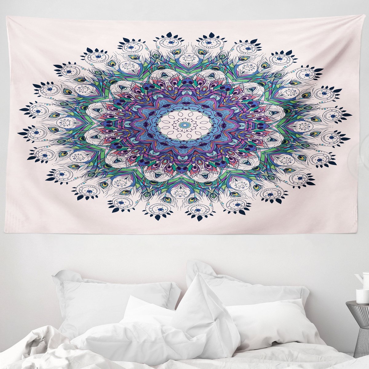 ABAKUHAUS Mandala Wandtapijt en Sprei, Kleurrijke Kunst Pauw, 230 x 140 cm, Meerkleurig