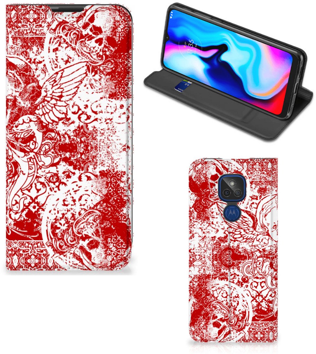 Mobiel BookCase Motorola Moto G9 Play Angel Skull Rood