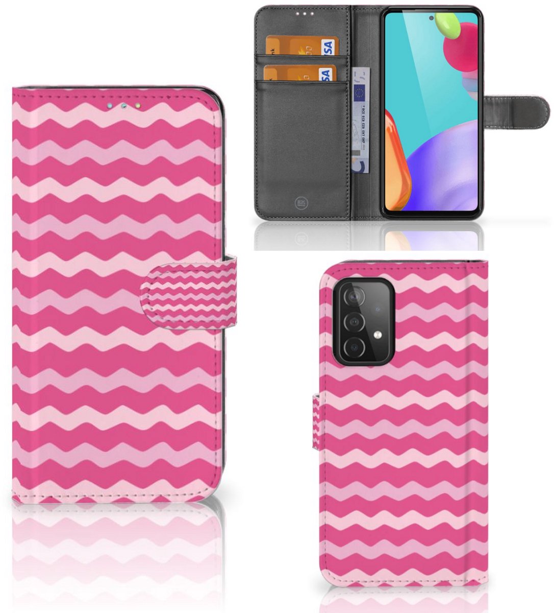 Boekhoesje voor Samsung Galaxy A52 Telefoon Hoesje Waves Pink