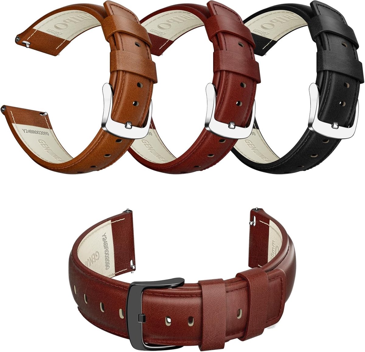 Echte leren horlogebandjes 20 mm, 22 mm, 24 mm met snelsluiting voor heren en dames