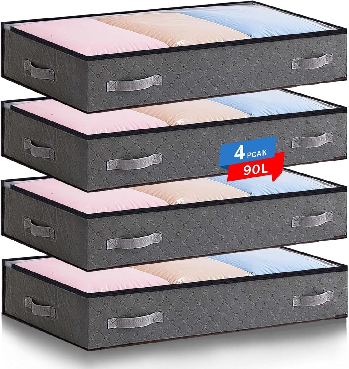 Grote Opvouwbare Opbergboxen Onder het Bed (Grijs, 4 Stuks)