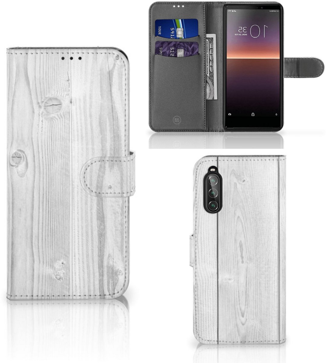 Sony Xperia 10 II Book Style Case White Wood