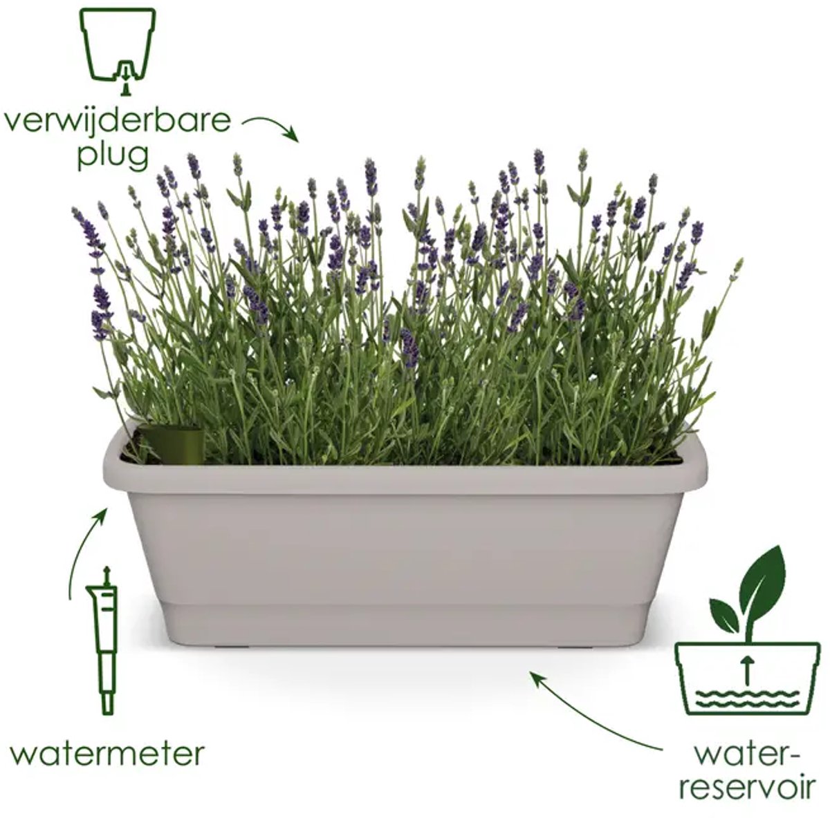 Elho Noa Balcony Planter M - Outdoor - Water Reservoir