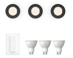Philips Hue Peridot Set van 3 Inbouwspots (Zwart) - Rond - Niet Richtbaar - GU10 - Warm tot Koelwit…