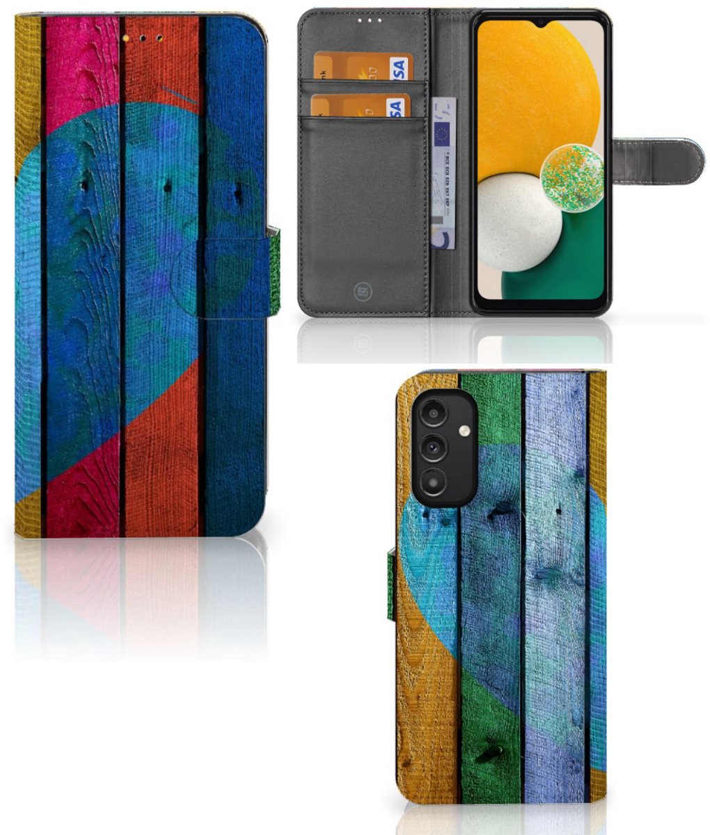 Samsung Galaxy A14 5G Book Style Case Wood Heart - Cadeau voor je Vriend