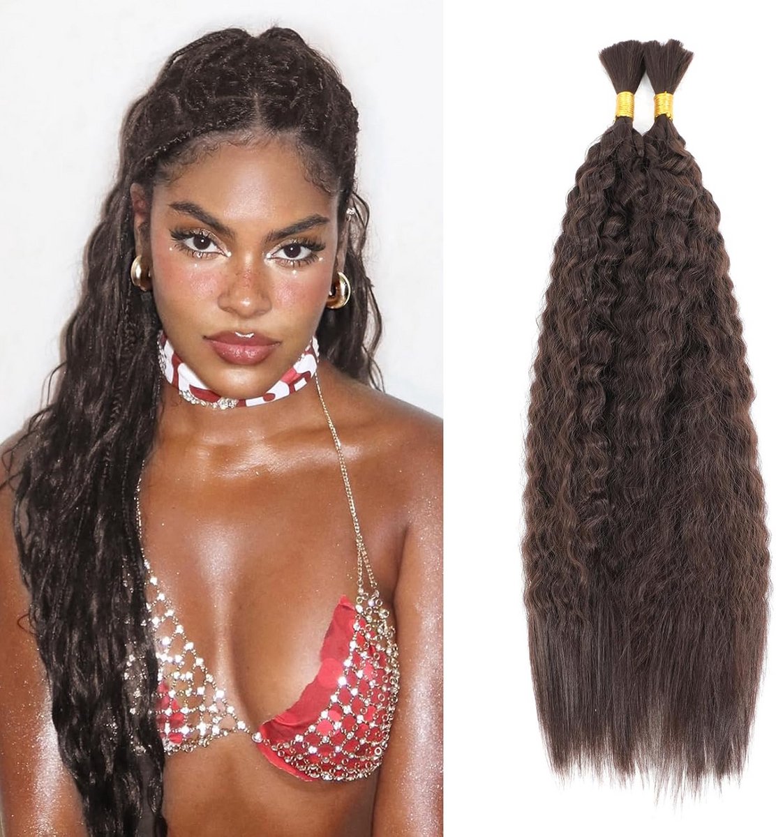 Kinky Straight Golvend Vlechthaar voor Boho en Micro Vlechten Zonder Weefsel