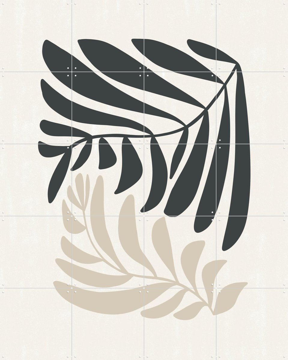 IXXI Modern Fern in Beige and Black, Bohomadic Studio - 80 x 100 cm - Gratis ophangtool - Grote wanddecoratie en posters - Abstract, Minimalisme
