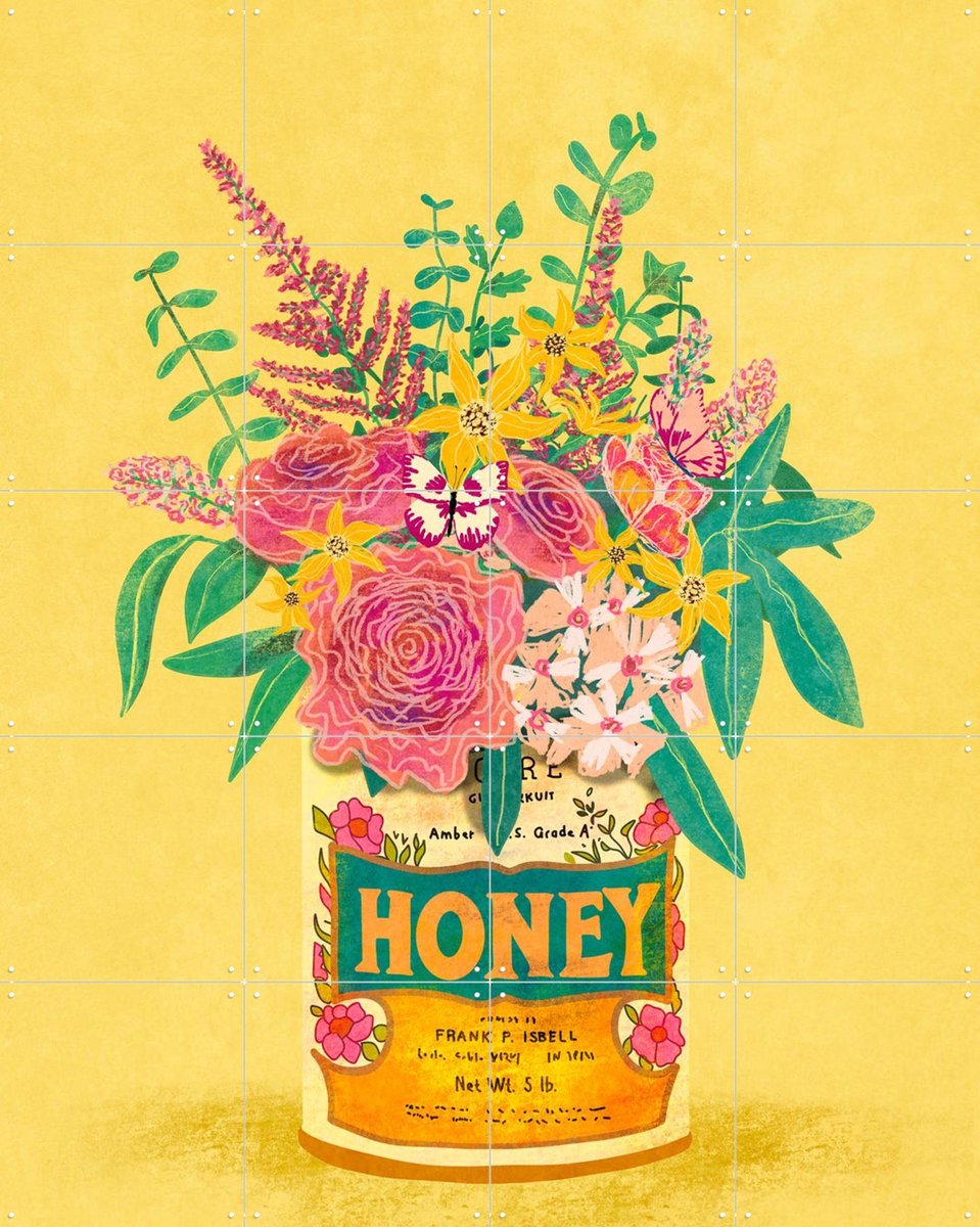 IXXI Flower in Honey can, Raissa Oltmanns - 80 x 100 cm - Gratis ophangtool - Grote wanddecoratie en posters - Kleurrijk, Illustraties, Speels